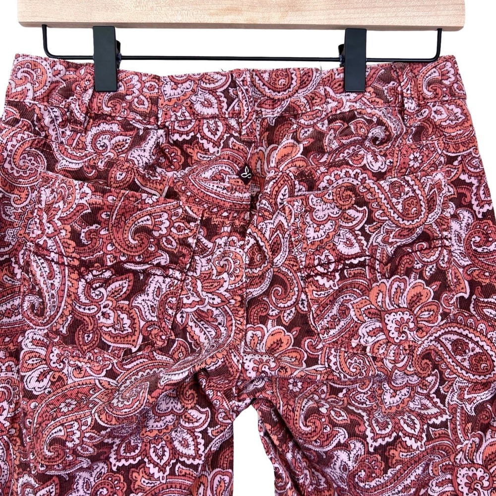 Prana Corduroy Pants Size 6 Maroon Paisley Straight Leg Boho Psychedelic Funky - Picture 6 of 11